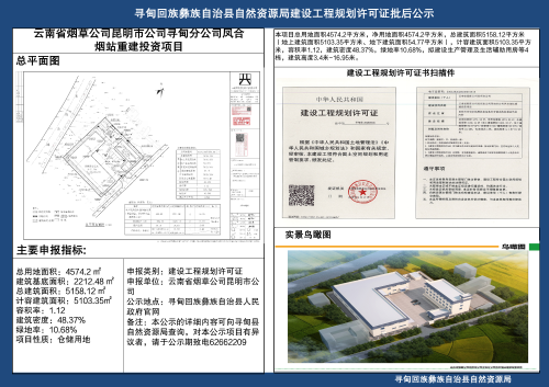 云南省烟草公司昆明市公司寻甸分公司凤合烟站重建投资项目工程规划许可证批后公布