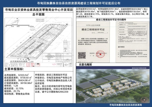 寻甸农业农资林业家具批发零售商业中心开发项目工程规划许可证批后公布